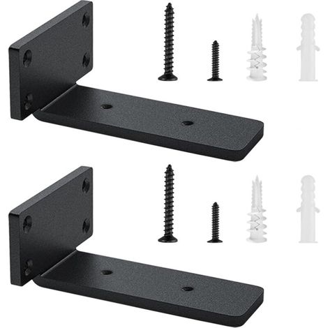 Lot de 2 Supports d'étagère Flottants de 15cm, Supportsd'étagère Robustes pour Étagères, Supports D'Étagère Industriels Avec Vis Assorties Équerre Étagère, Capacité de Charge de 75 Kg (Noire) (1/4)