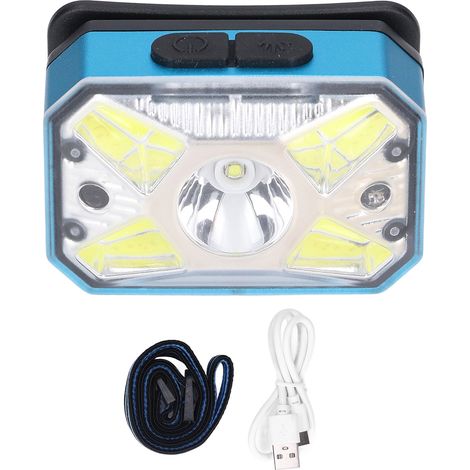 Wiederaufladbare LED-Stirnlampe über USB, leistungsstark für Nachtläufe, blaue COB-Außenbeleuchtung. (1/5)