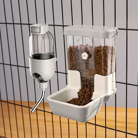 Automatic Pet Food Water Dispenser Gravity Fountain Set for Dog Cat Rabbit Guinea Pig Chinchilla Ferret Hedgehog (Grey) (1/5)