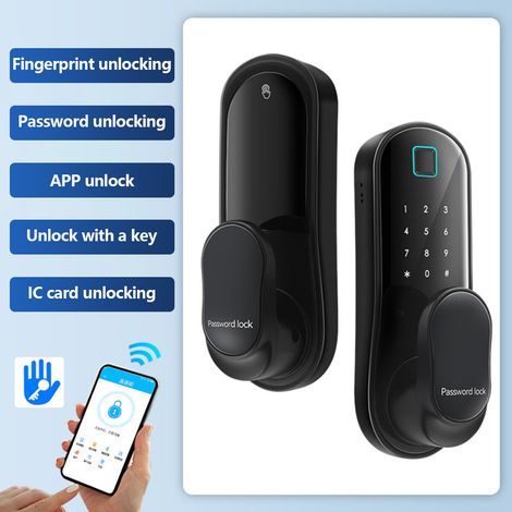 Serratura intelligente senza chiave con maniglia d'ingresso, include 2 tessere e chiavi, controllo remoto tramite app biometrica e Wi-Fi per porte con spessore da 30 a 60 mm, ideale per ufficio, casa (1/5)