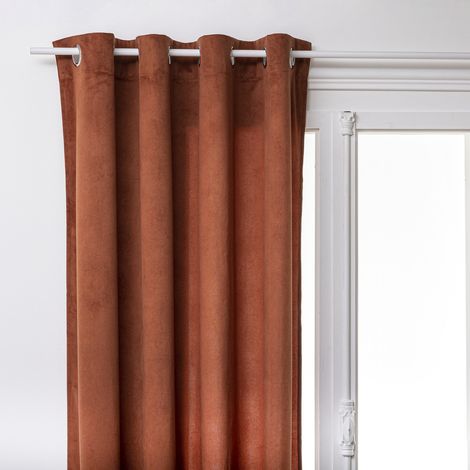 Atmosphera – Rideau occultant 140 x 260 cm en polyester velours terracotta – 8 œillets métalliques – Tissu mat durable et facile d'entretien (1/3)