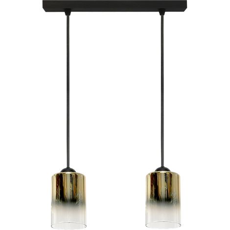Lampada a sospensione nera con paralume in vetro trasparente dorato, fiordo 15-538