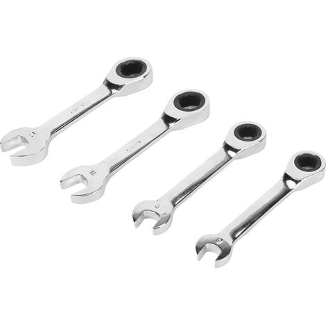 Jeu de 4 clés à cliquet à poignée courte, 72 dents, 8 mm, 9 mm, 11 mm, 12 mm. Jeu de clés courtes professionnelles pour la réparation. (1/5)