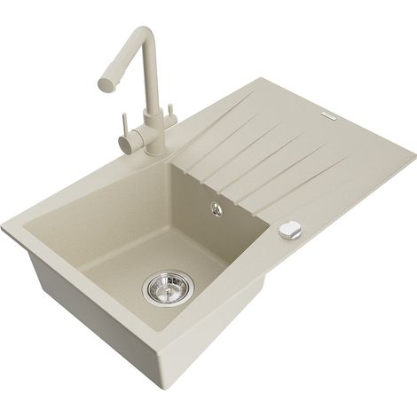 Mexen Cesar lavello in granito 1 vasca con sgocciolatoio e rubinetto cucina Duero, beige - 6514-69-671600-69 (1/5)