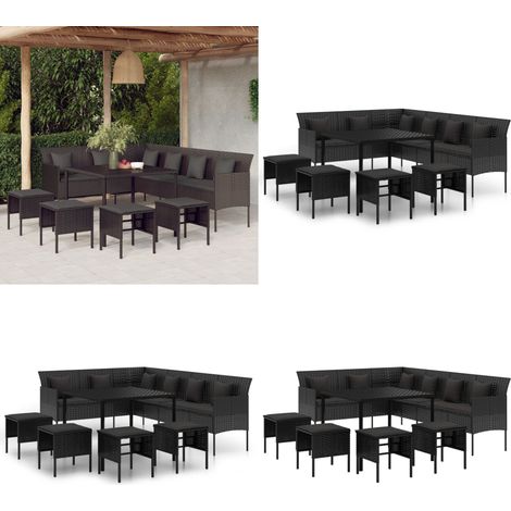 6-tlg. Garten-Essgruppe mit Kissen Schwarz Poly Rattan - Garten-Essgruppe - Garten-Sitzgruppe - Home & Living (1/5)