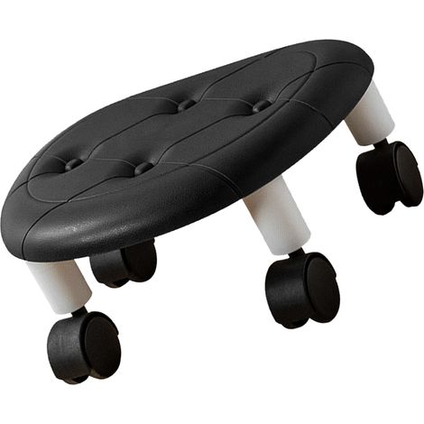 Tabouret à roulettes en simili cuir, idéal pour la maison, le salon, les enfants, petit tabouret mobile à roulettes, chambre, tabouret en plastique noir. (1/5)