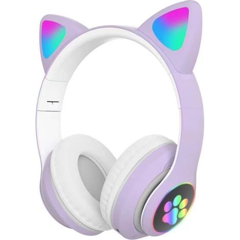 Casque Audio Enfant sans Fil Bluetooth avec Microphone, Écouteurs Chat Oreilles pour Filles Garçons École (Violet) (1/5)