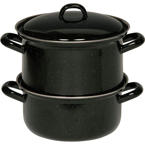 Riess Kartoffelkocher mit Deckel Ø18cm 2 Liter 3 teilig Classic Schwarz Emaille