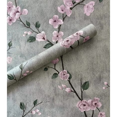 Papier peint autocollant rétro à motifs floraux (gris, 45 cm x 10 m), décoration de chambre, stickers muraux pour la rénovation de meubles (1/5)