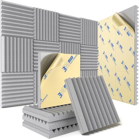 Pack de 12 panneaux acoustiques – 30x30x5 cm – Mousse grise – Auto-adhésifs – Isolation phonique (1/5)