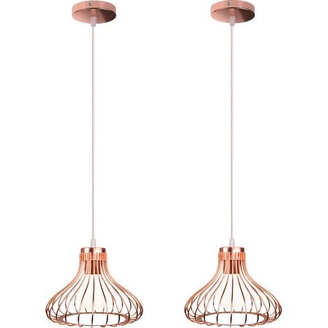 2PCS Plafonnier Vintage Suspension Lustre Industrielle Or Rosee Simple Lustre Rétro Créatif Pour La Décoration Intérieure (1/5)