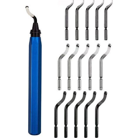 Outil d'ébavurage manuel, ébavureur avec 10 lames de rechange BS1010, stylo d'ébavurage, ébavureur rotatif à 360° pour impression 3D, plastique, aluminium, cuivre, PVC, acier (1/5)