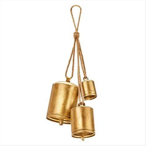 1 x Cloche de Noël, Finition Or Antique, Décoration Rustique en Métal avec Corde, pour Jardin Cheminée Porte Table (1/5)