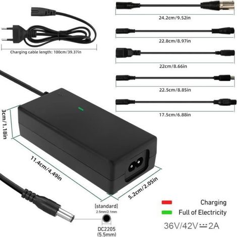 Chargeur Scooter Electrique - 42 V 2 A - Universel Pour Batteries Li-ion - 6 Connecteurs - Compatible M365 Et Hoverboards (1/4)