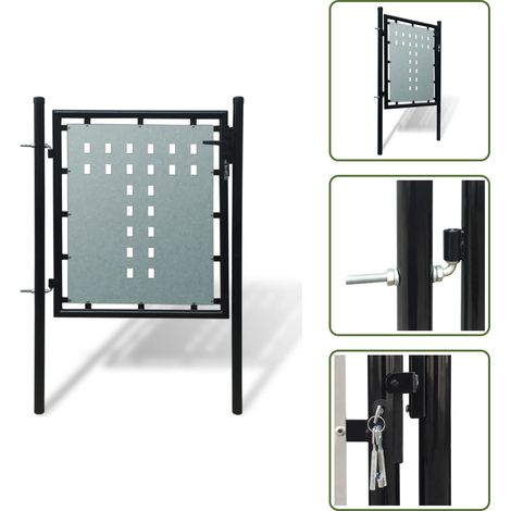 Puerta metálica - vidaXL Puerta de valla individual negra de 100 x 75 cm - Puerta de jardín negra