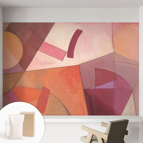 Tapete Dekorative Vliestapete mit Klebe für Wand - Mustertapete - moderne Einrichtung - für Büro Bunte Formen 152x104 cm (1/5)