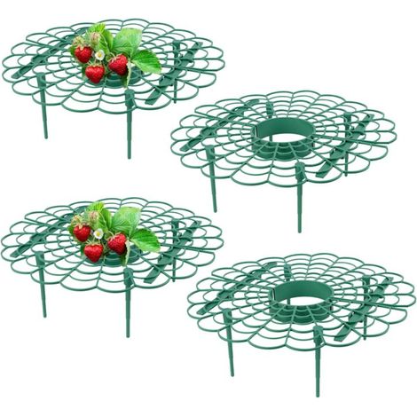 Irovami Tuteurs pour fraisiers, cages en plastique vert (lot de 4) de 30 x 9,5 cm, surélèvent les fruits pour éviter la pourriture, supports de culture pour des récoltes plus saines. (1/5)
