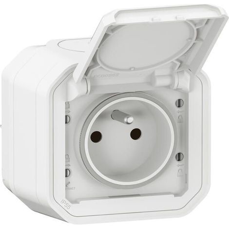 Legrand – Prise de courant étanche 2P+T 16A – IP55 pour installation en saillie – Blanc – Pour espaces humides