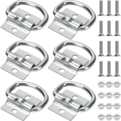 (Argent)6 Pièces Anneau Arrimage, Anneau Arrimage D'arrimage en D Ancrage, Porteur 500 kg, avec 12 Jeux Vis pour Sécuriser Marchandises sur Remorques, Camions, Navires