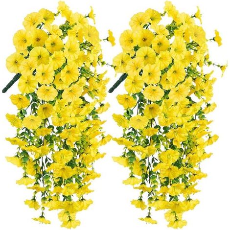 Pétunias artificiels, résistants aux intempéries et durables, 2 plants par paquet, adaptés aux pots de fleurs, balcons, rebords de fenêtres, vases et (1/5)