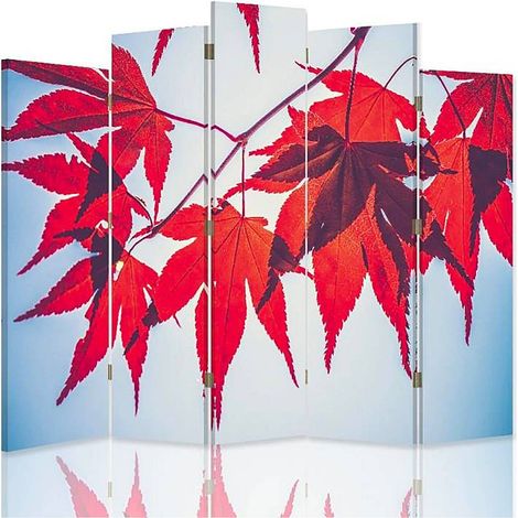 Paravent Design Feuilles d'Érable Rouges pour Intérieur - 180 x 180 cm - 2 faces R° V° (1/5)