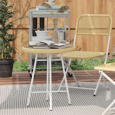 Table d'appoint en rotin synthétique avec plateau en bois composite et structure en acier galvanisé 50 x 50 x 55 cm Naturel