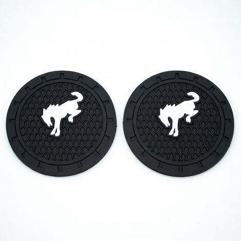 Sottobicchieri per auto logo Bronco, bordo nero antiscivolo, paio (1/5)