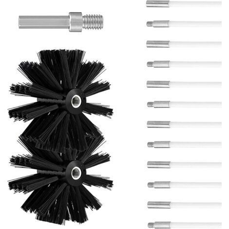 Kit de brosse de nettoyage de cheminée, diamètre 100 mm, outils de nettoyage de cheminée Le kit de brosse de cheminée comprend 9 tigres flexibles de 410 mm et 2 têtes de brosse de 100 mm de d (1/5)
