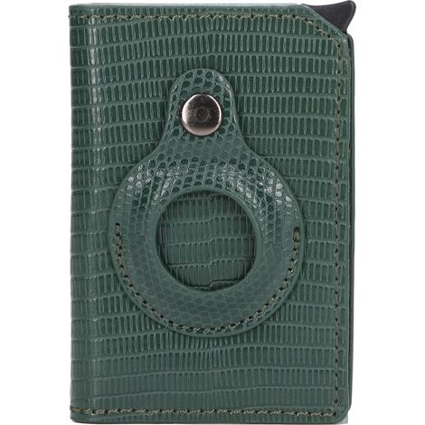 Portefeuille coulissant en alliage d'aluminium avec blocage RFID, motif lézard vert, porte-cartes et pince à billets pour hommes et femmes, cadeau idéal