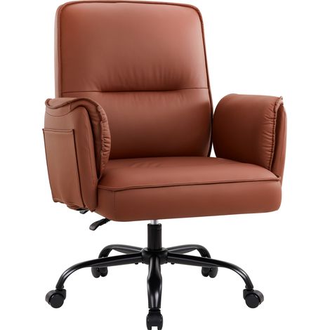 IWMH Chaise de bureau, Fauteuil ergonomique en cuir PU, Chaise réglable en hauteur avec accoudoirs et roulettes, Canapé individuel pour bureau salon chambre à coucher - Marron (1/5)