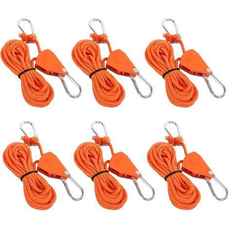 Lot de 6 poulies avec frein à câble, cliquet réglable, 4 m de tendeur (orange) (1/5)