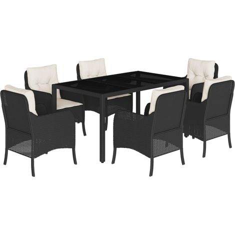 Maison Exclusive - Set da Pranzo da Giardino 7 pz Nero con Cuscini in Polyrattan (1/5)