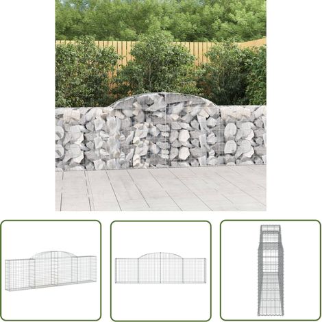 The Living Store Panier de gabions arqué 300x30x80/100 cm Fer galvanisé - Paniers De Gabions - Mur De Gabions - Clôture De Jardin - Décoration Extérieure - Barrieres Jardin (1/5)