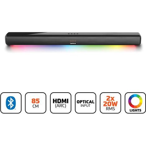 Barre de son LENCO SB-042LEDBK 85 cm 2.0 Bluetooth 40 W HDMI ARC noir écran LED orange (1/5)