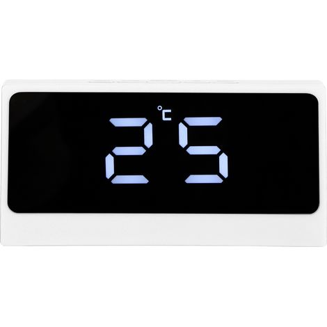 Réveil numérique LED silencieux avec affichage intelligent de la température et de la date, miroir de maquillage de bureau lumineux à grand écran (blanc)