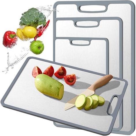 Planche à Découper Titane Double Face, Bords Silicone Antidérapants, Cuisine Alimentaire, Antiadhésive (1/5)