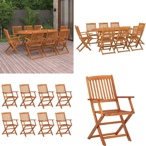 Juego comedor de jardín 9 pzas madera maciza acacia 180x90x75cm - Mesa de jardín - Sillas de jardín