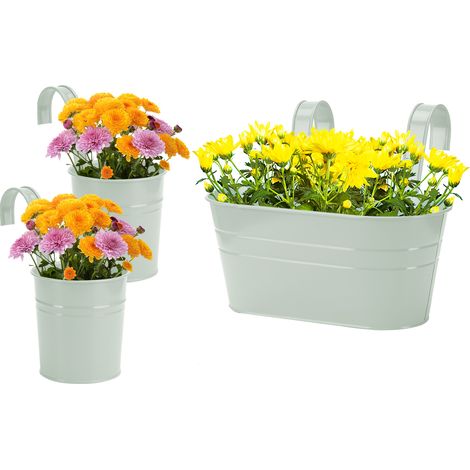 Macetero de pared rústico de metal azul con 2 ganchos extraíbles para plantas y como elemento decorativo para uso interior y exterior. (1/5)