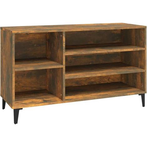 Meuble à chaussures, chêne fumé, 102 x 36 x 60 cm, bois d'ingénierie (1/5)