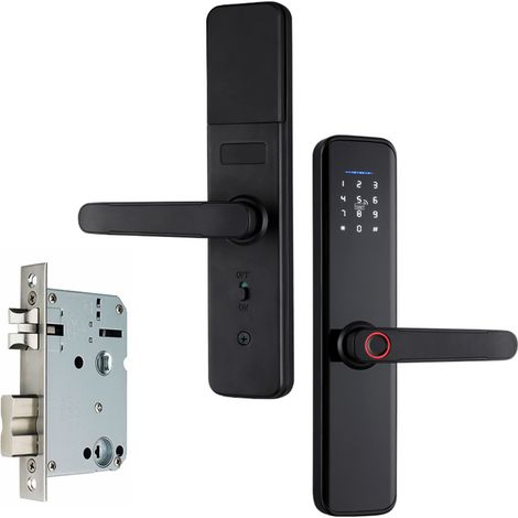 Serrure intelligente Tuya Serrure à empreinte digitale Serrure de porte Serrure de porte à clavier avec poignée Serrure de porte à pêne dormant électronique à empreinte digitale Serrure de porte inte (1/5)