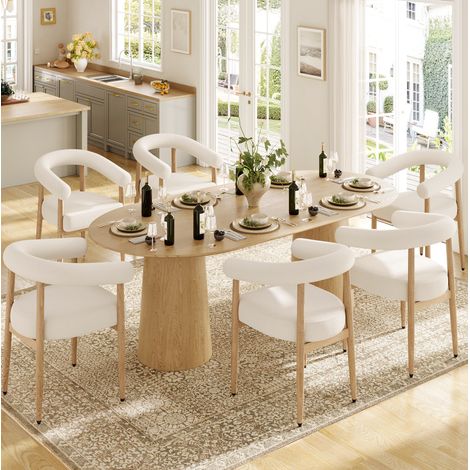 Silla de comedor de metal blanca, juego de 6, tapizada, con patas ajustables (1/5)