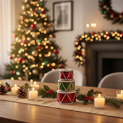 Porta Candela tamburo per tavolo di natale decorazione Natalizia h 15,5 cm (1/3)