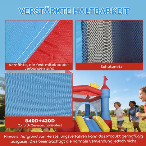 Château gonflable avec souffleur, toboggan, trampoline, piscine à balles/pataugeoire, pistolet à eau, 342x255x209 cm, bleu (1/5)