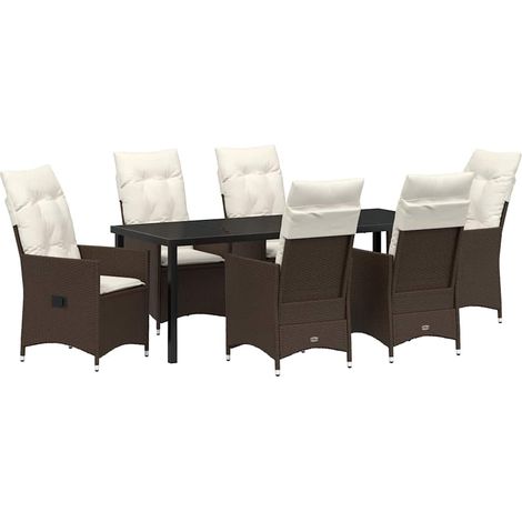 Maison Exclusive - Set da Pranzo per Giardino con cuscino 7 pcs Marrone polyrattan
