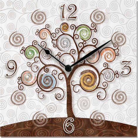 Lupia - Orologio da Parete Decorativo, Albero della Vita, CLOCKART Quadrato 30x30 cm, Movimento a Quarzo a Batteria non inclusa, Made in Italy, Stile Elegante per Ogni Ambiente, Bianco, Legno MDF (1/4)