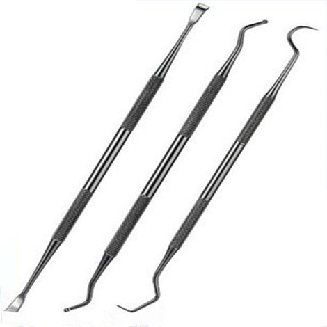 Kit 3 pièces Outils dentaires, Acier inoxydable, Nettoyeur forme houe, Sonde angle courbé, Soins buccaux chiens (1/5)