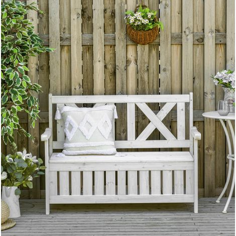 Sitzmöbel Gartenbank Aufbewahrung 115 cm Holz Weiß OKMYHOME (1/3)