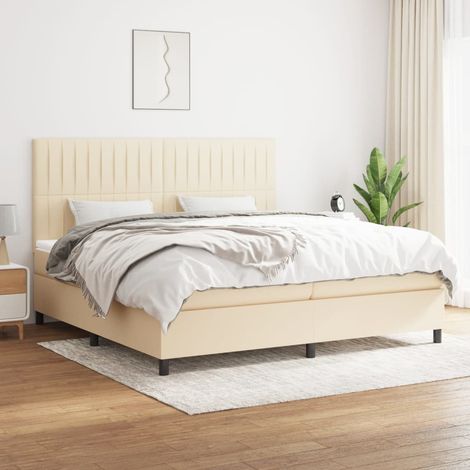 Sommier à lattes de lit avec matelas Crème 200x200 cm Tissu (1/5)