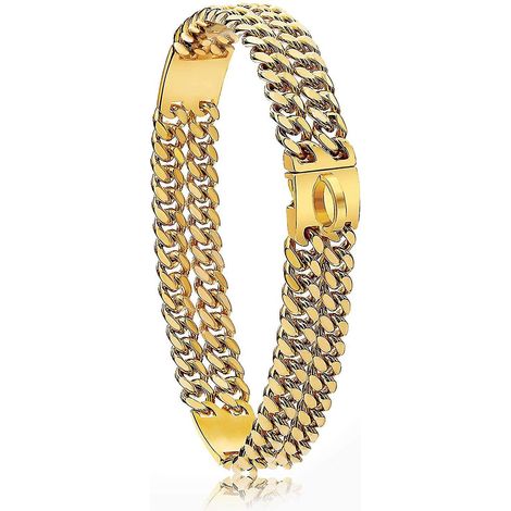 Extra großes 24-mm-Gold-Hundehalsband mit Stahlschnalle, doppeltem kubanischem Gliederverschluss, robustes Edelstahl-Trainingshalsband für große Hunde (24 Zoll) (1/5)