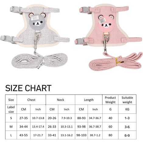 Harnais pour chat réglable avec laisse motif ours mignon pour promenade confortable et sécurisée (1/5)